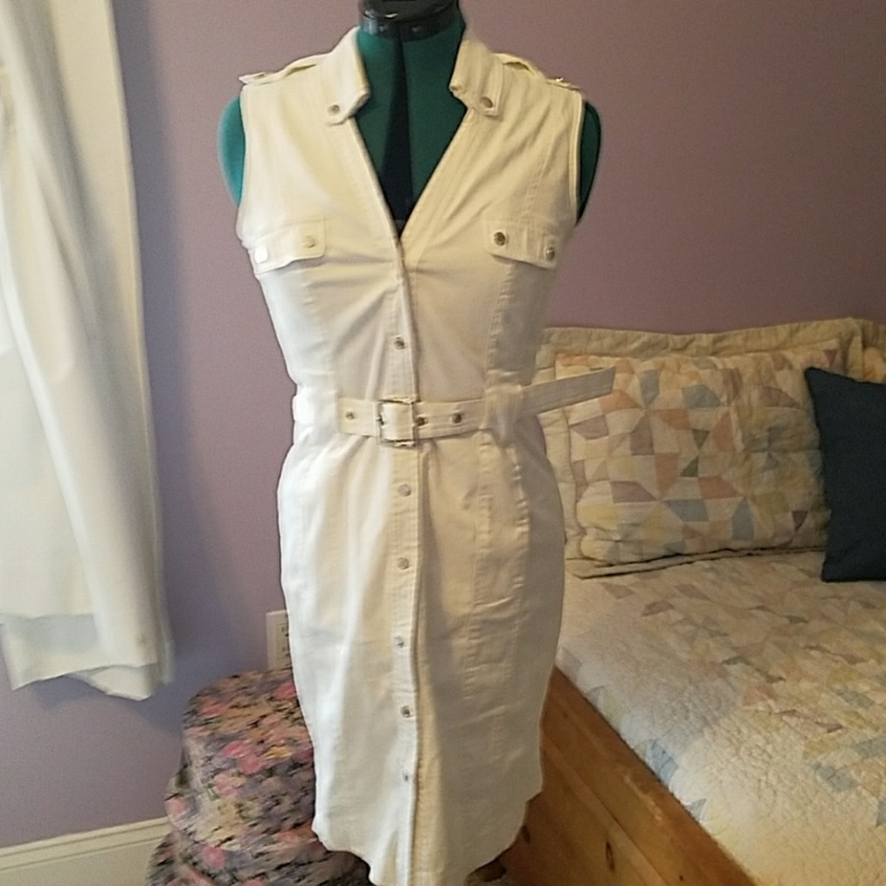 Calvin Klein white snap up dress